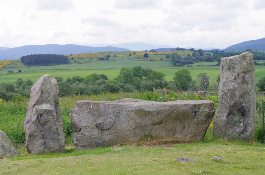 Tomnaverie recumbent stone circle looking outwards from inside the circle